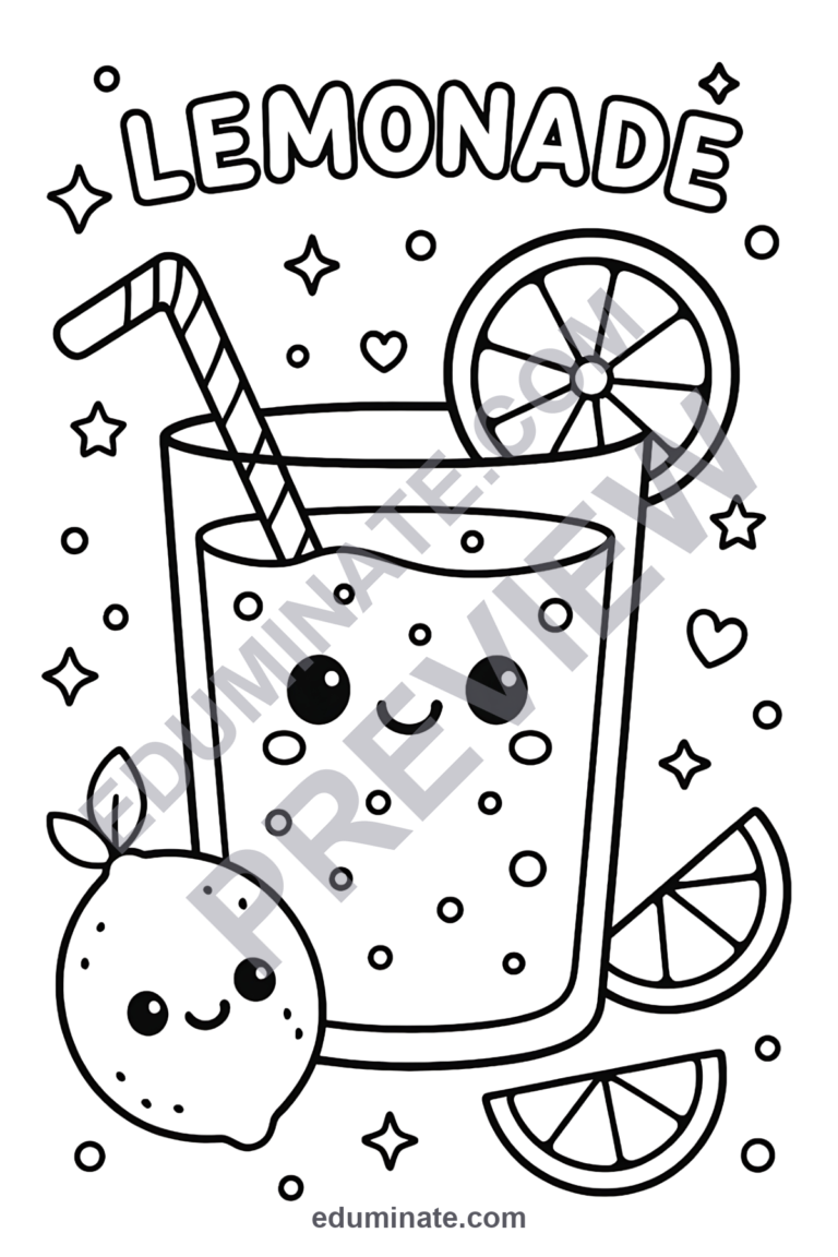 Cute Lemonade Coloring Pages Sweet Citrus Drink Activity Sheets for Kids Fun sample page 1