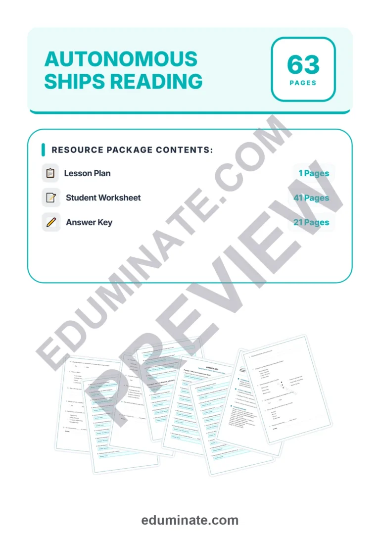 Autonomous Ships Reading Comprehension – Maritime Technology 10 Worksheets sample page 1