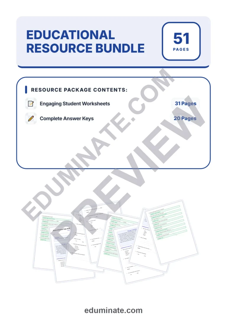 End of Year Worksheets – Reading Passages with Questions and Answer Key (PDF) sample page 1