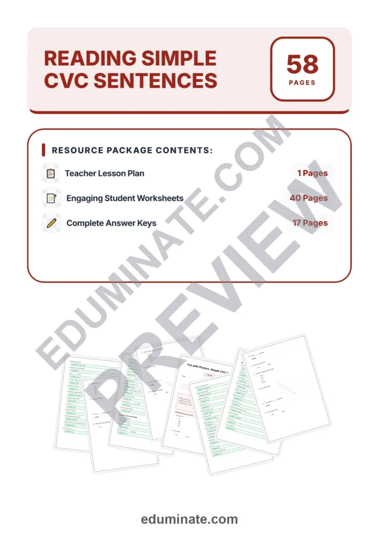 CVC Stories Reading Comprehension Passages for Kindergarten and Grade 1 Set sample page 1