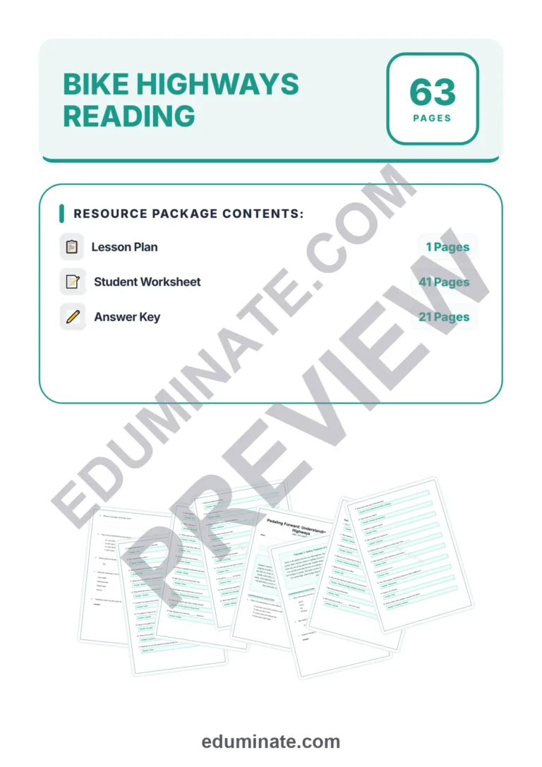 Bike Highways Reading Comprehension Passages And Questions Worksheets Packet sample page 1