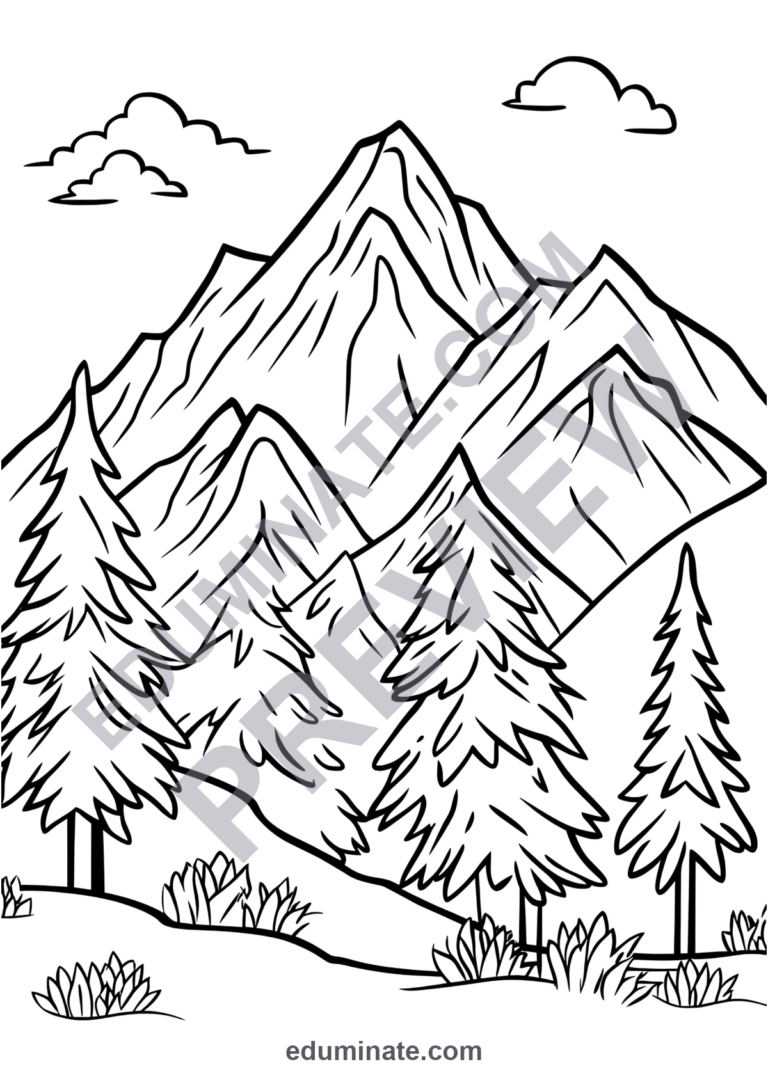 Mountain Scene Coloring Pages Nature Wilderness Activity Pack for Kids Fun sample page 2