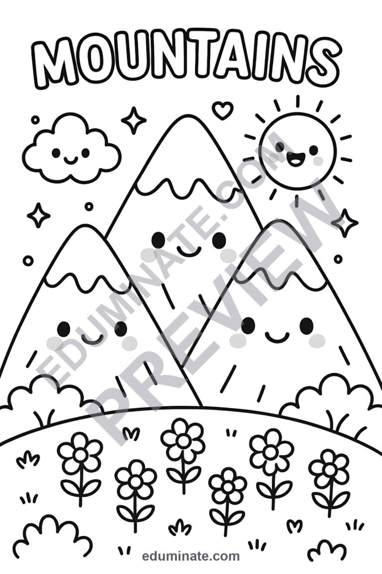 Easy Mountain Coloring Pages Simple Scenery Activity Sheets Pack for Kids sample page 2