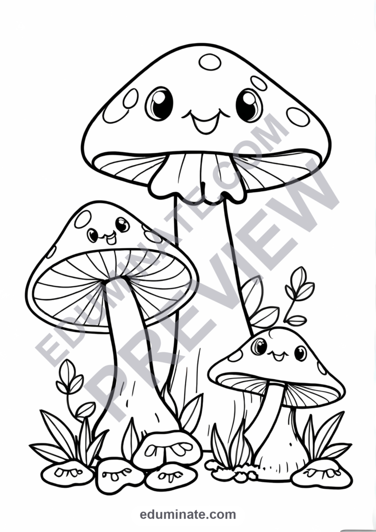Mushroom Coloring Pages Forest Toadstools Art Activity Sheets Pack for Kids sample page 2