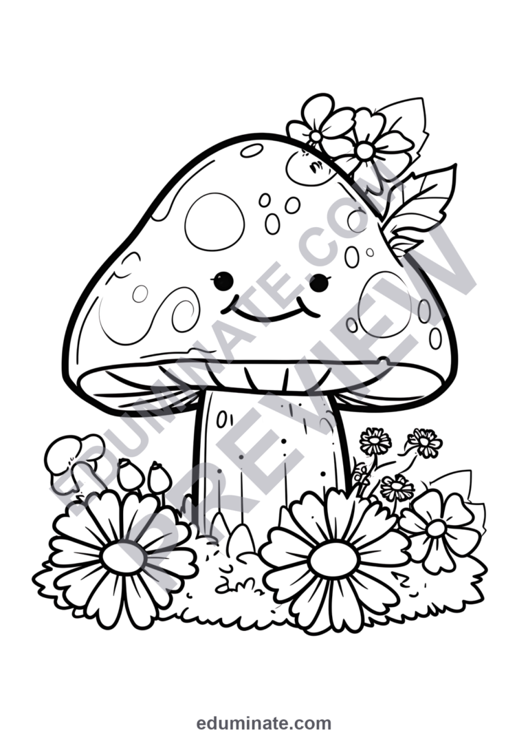 Cute Mushroom Coloring Pages Flowers and Nature Activity Pack for Kids Fun sample page 2