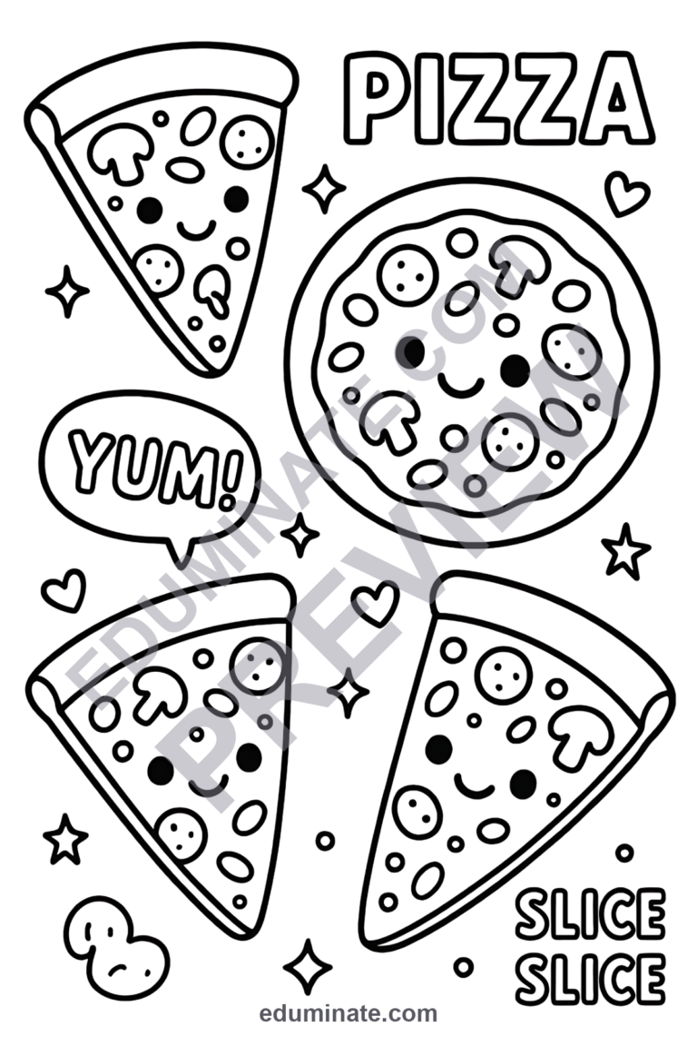 Pizza Coloring Pages Italian Food and Fun Party Activity Sheets Pack Kids sample page 2