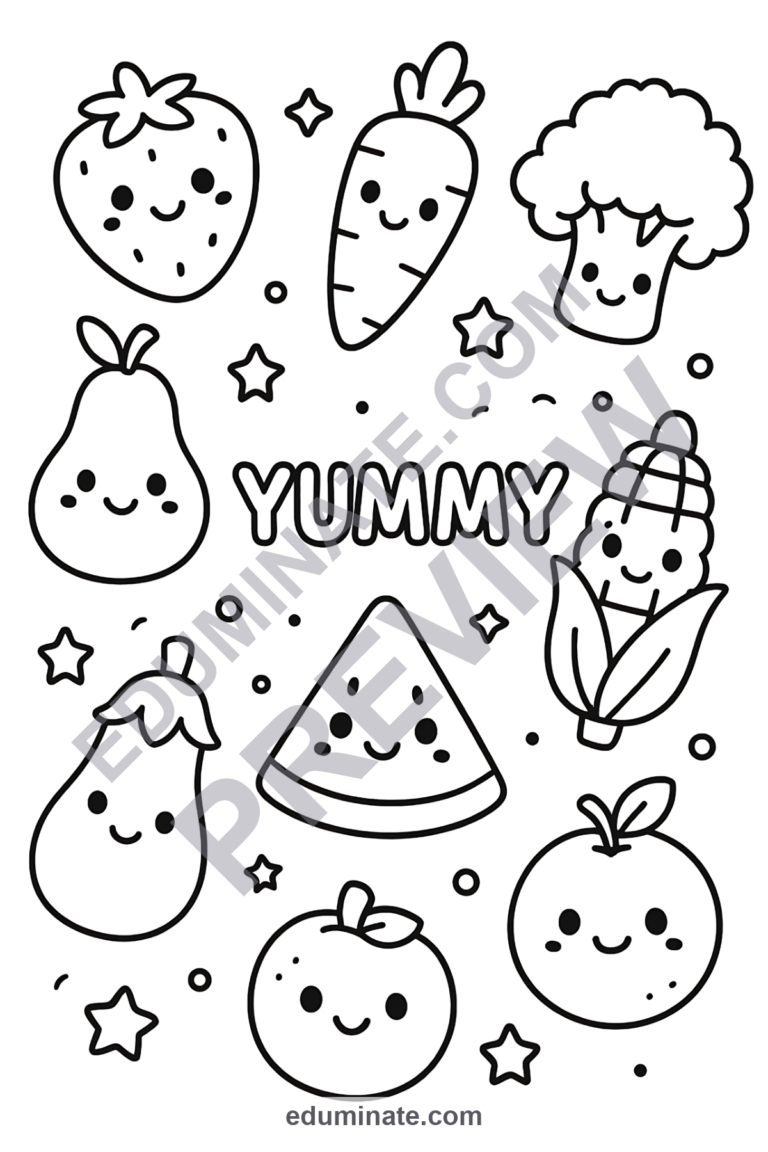 Fruits and Vegetables Coloring Pages Healthy Food 40 Cute Printable Sheets sample page 2