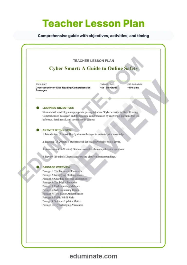 Internet Safety Worksheets And Reading Comprehension Passages Activity Pack sample page 2