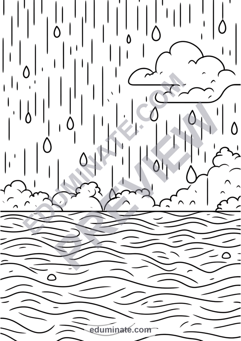 Rain Coloring Pages Spring Showers Weather Art Activity Sheets Pack for Kids sample page 2