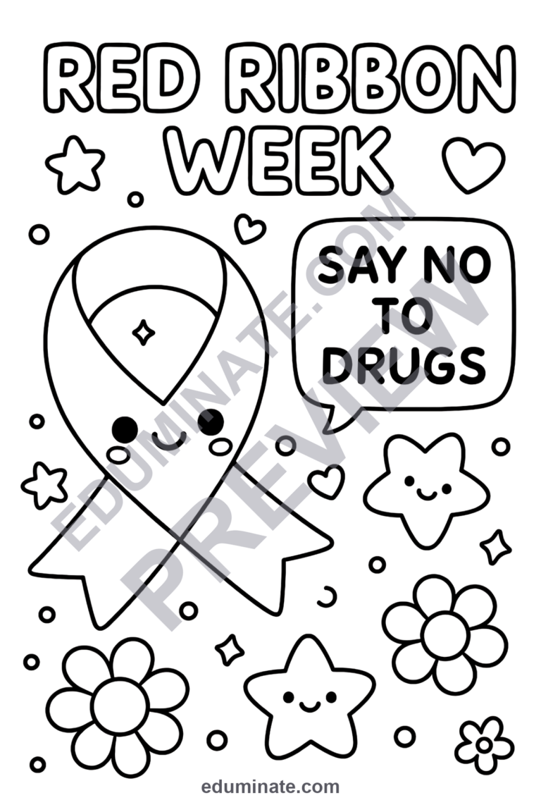 Red Ribbon Week Coloring Pages Healthy Choices Art Activity Pack for Kids sample page 2
