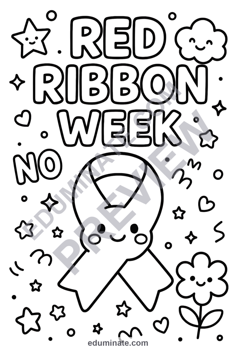 Red Ribbon Week Coloring Sheets Drug Free Campaign Activity Pack for Kids sample page 2