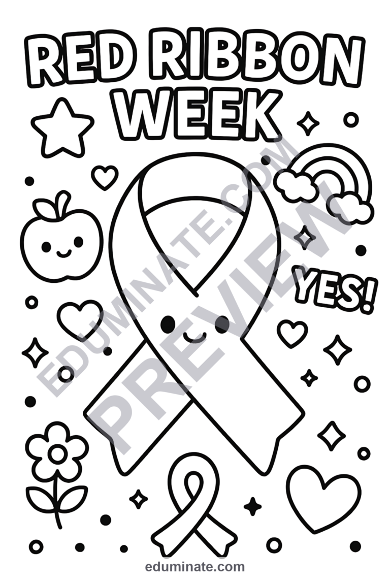 Printable Red Ribbon Week Coloring Pages Wellness Activity Pack for Kids Fun sample page 2