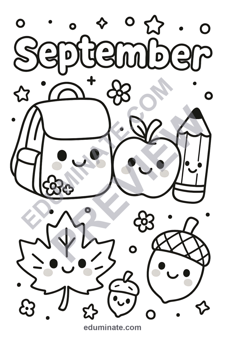 September Coloring Pages Autumn Harvest and School Activity Sheets Pack for Kids sample page 2