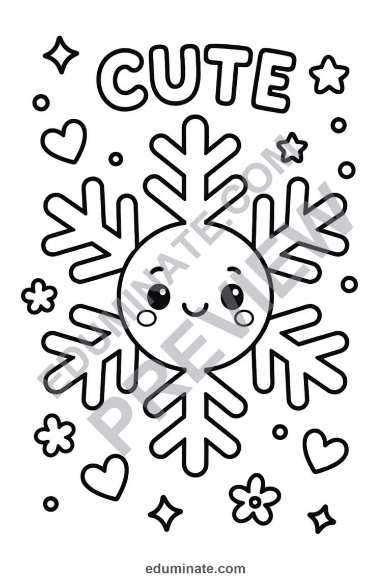 Cute Snowflake Coloring Pages 50 Smiling Winter Ice Art Activity Worksheets sample page 2