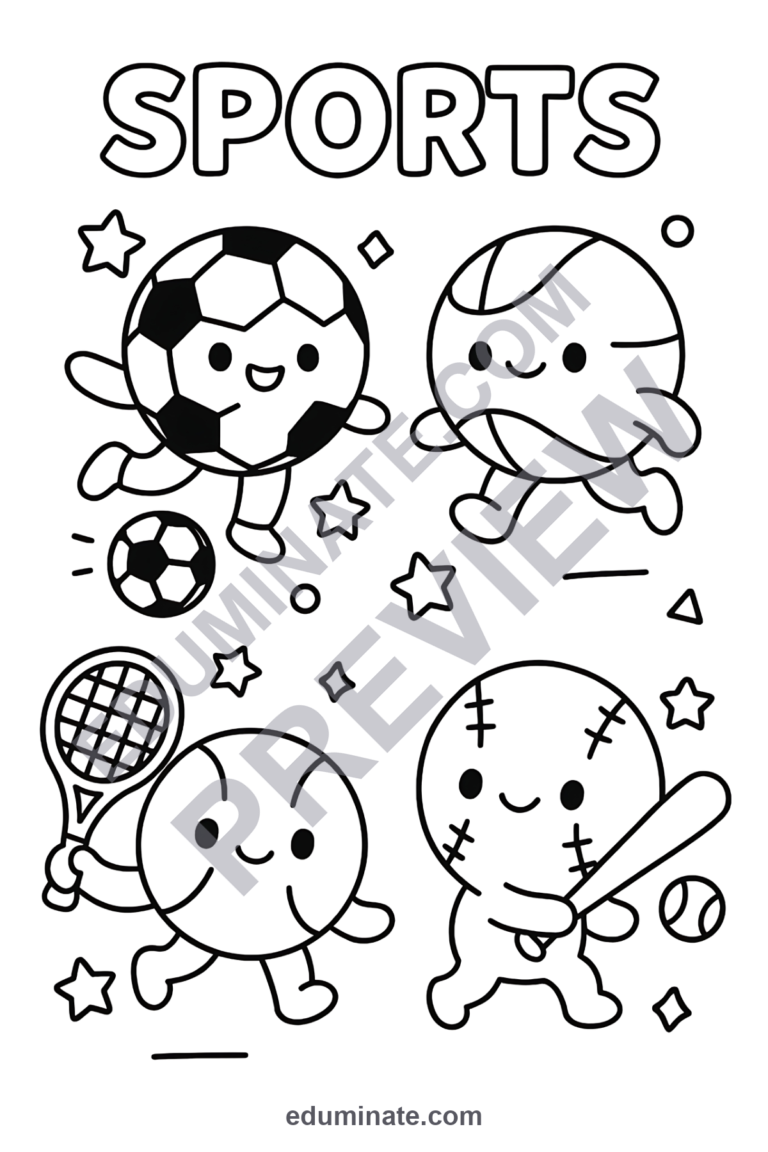 Children’s Sports Coloring Pages 28 Smiling Athletic Ball Art Activity Sheets sample page 2