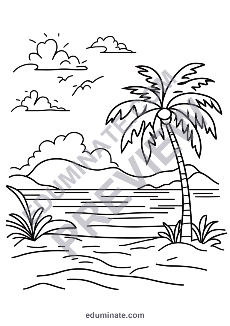 Beach Coloring Pages 26 Tropical Spring Break Vacation Art Activity Sheets sample page 2