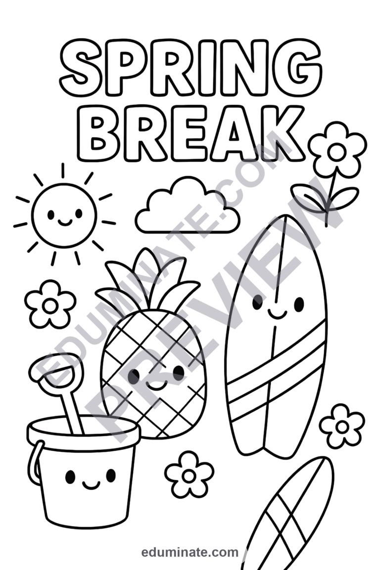 Spring Break Coloring Pages Vacation and Travel Activity Pack for Kids Fun sample page 2