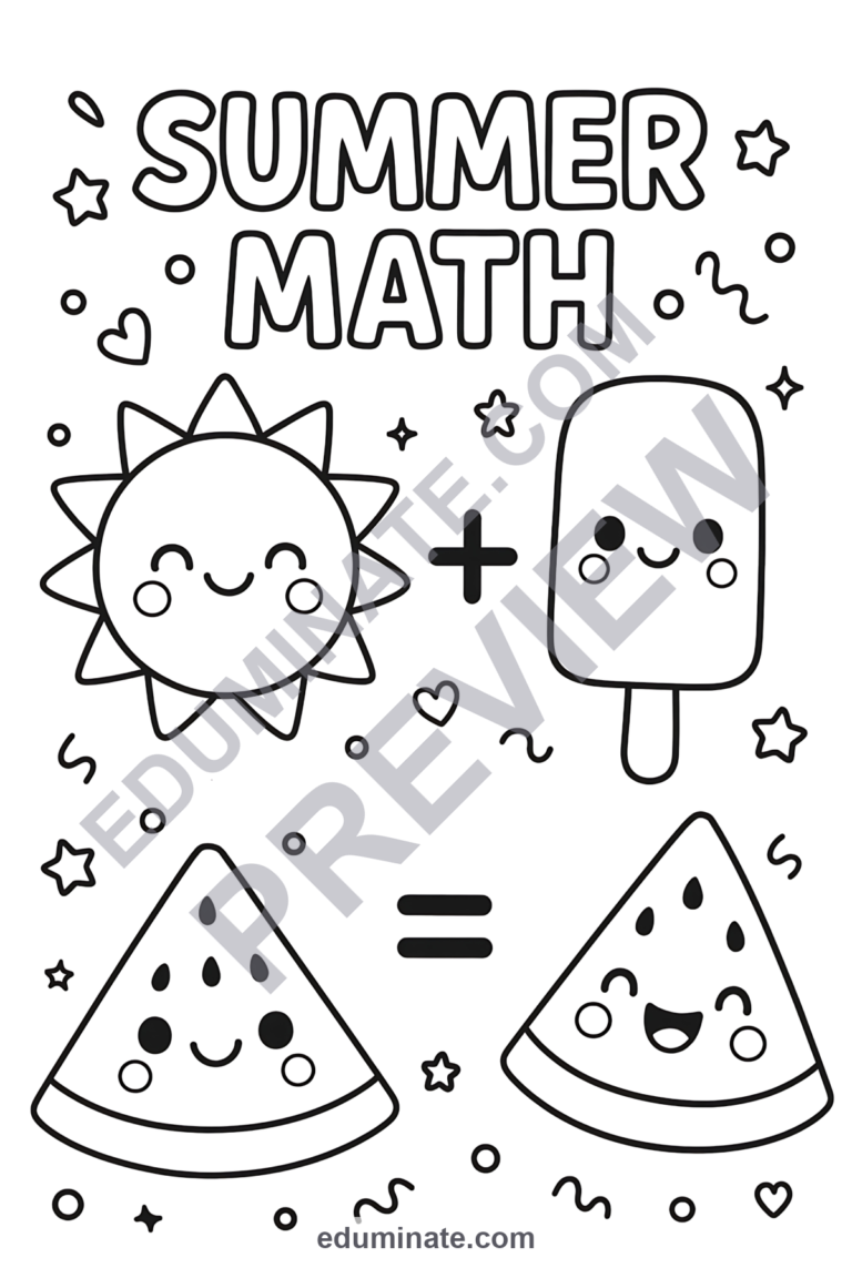 End of Year Math Coloring Pages Summer Countdown Activity Sheets for Kids sample page 2