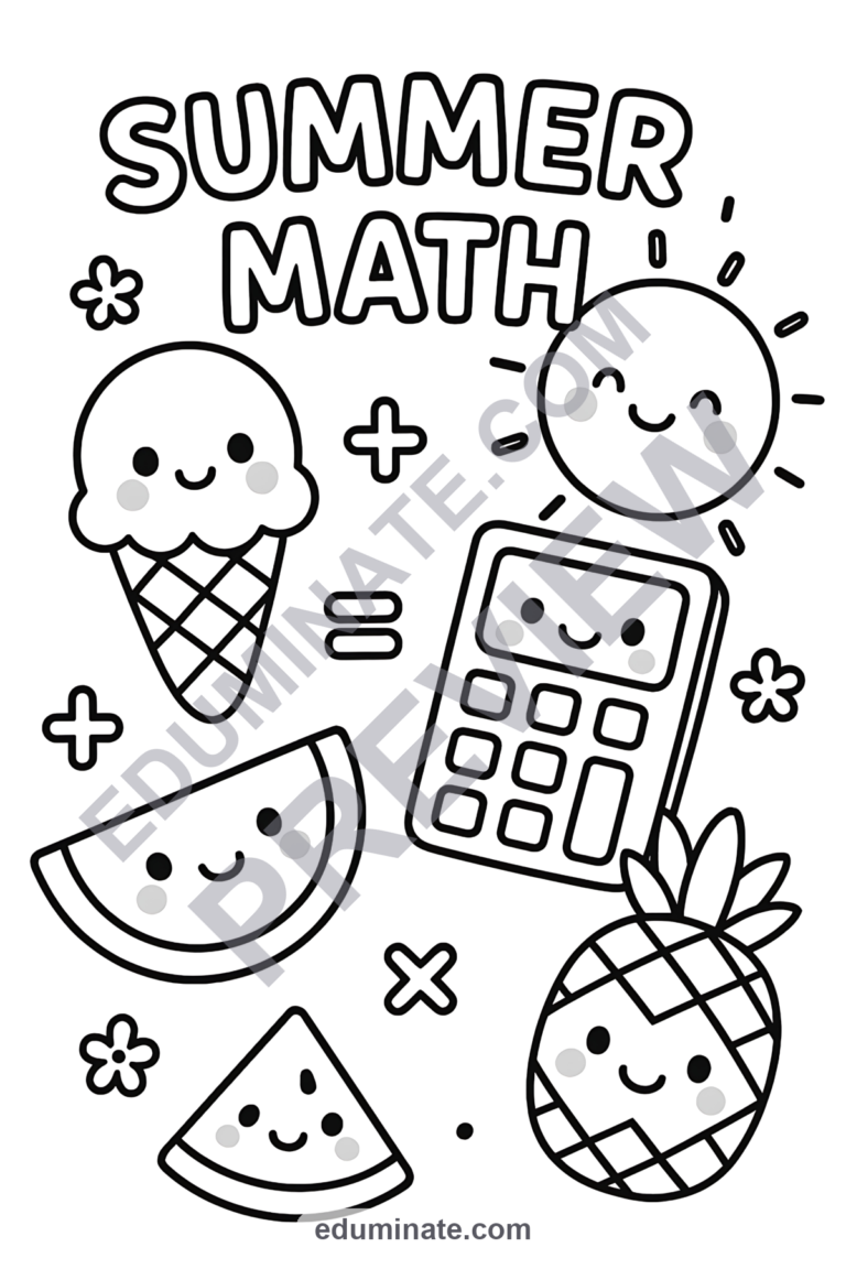Fun Summer Math Coloring Pages Fact Fluency and Art Activity Sheets for Kids sample page 2