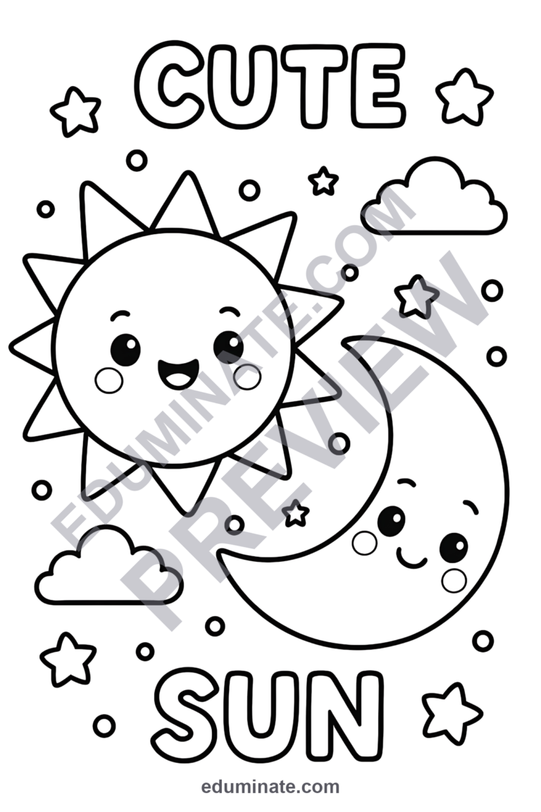 Sun and Moon Coloring Pages Celestial Astronomy Activity Sheets Pack Kids sample page 2