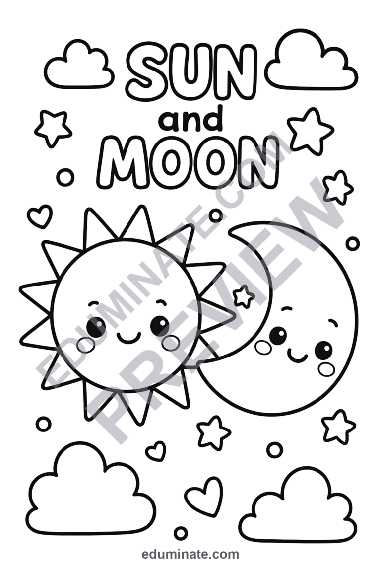 Sun Moon and Stars Coloring Pages 39 Celestial Day Night Sky Art Activity Sheets sample page 2