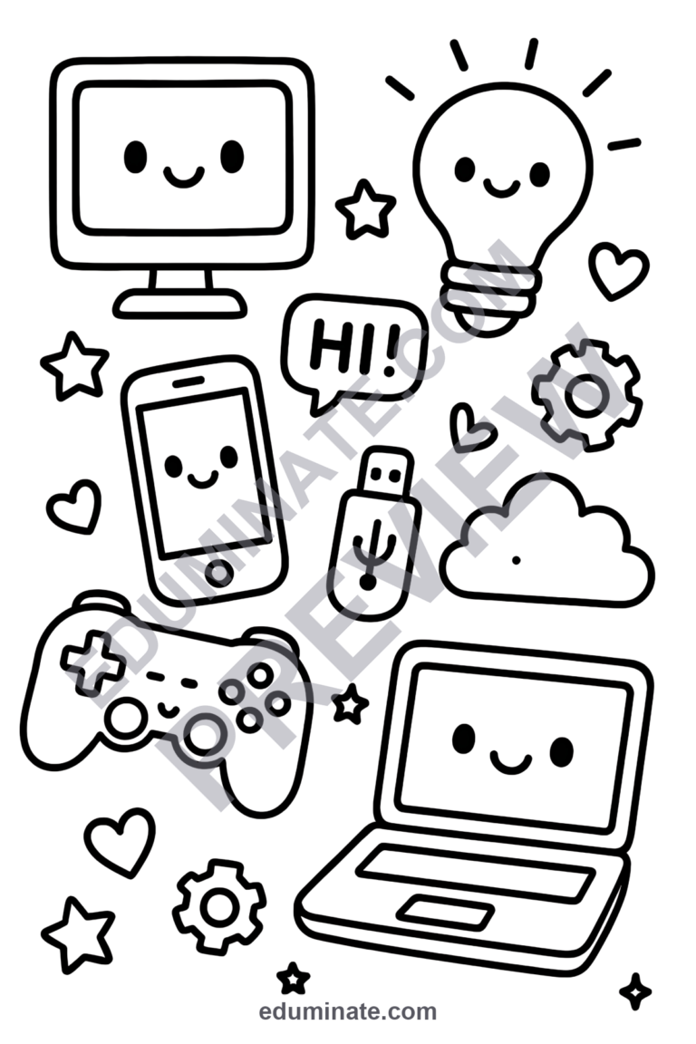 Computer Science Coloring Pages 56 STEM Gadget Technology Activity Sheets sample page 2