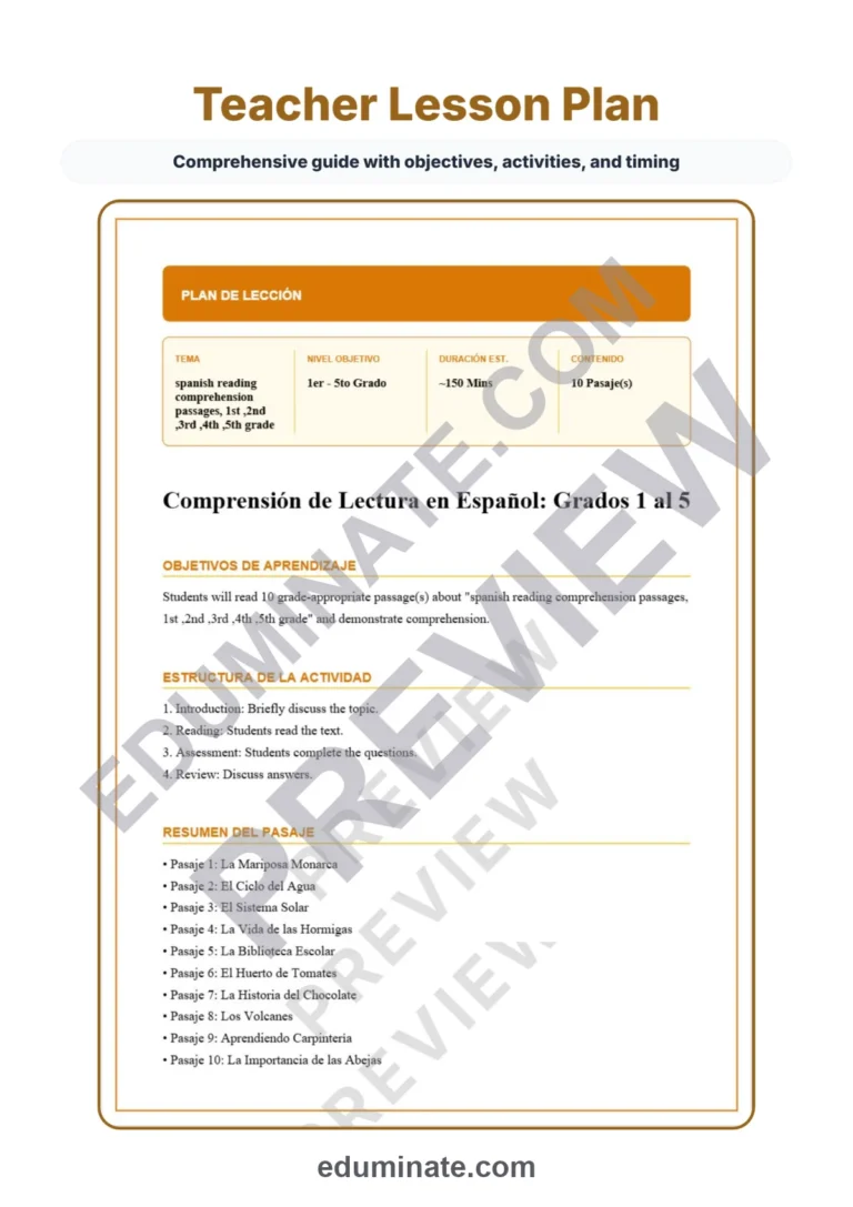 Spanish Reading Comprehension Passages Grades 1-5 Worksheets and Activities sample page 2