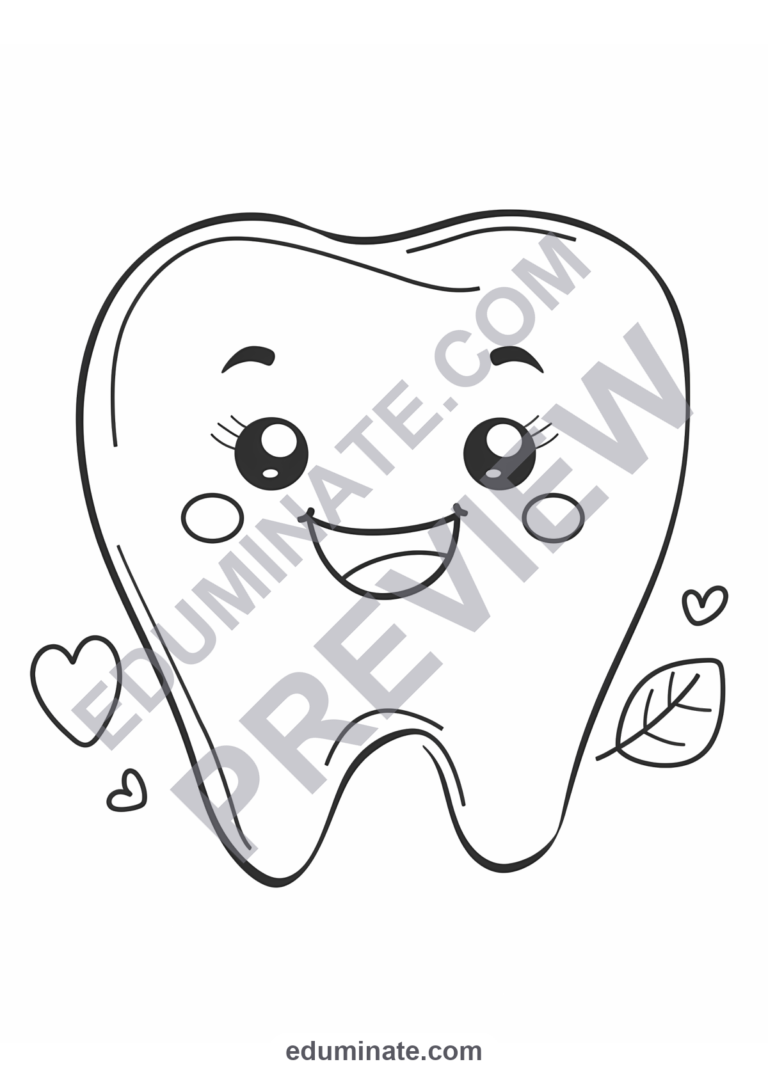 Tooth Coloring Pages Dental Health and Hygiene Art Activity Pack for Kids sample page 2