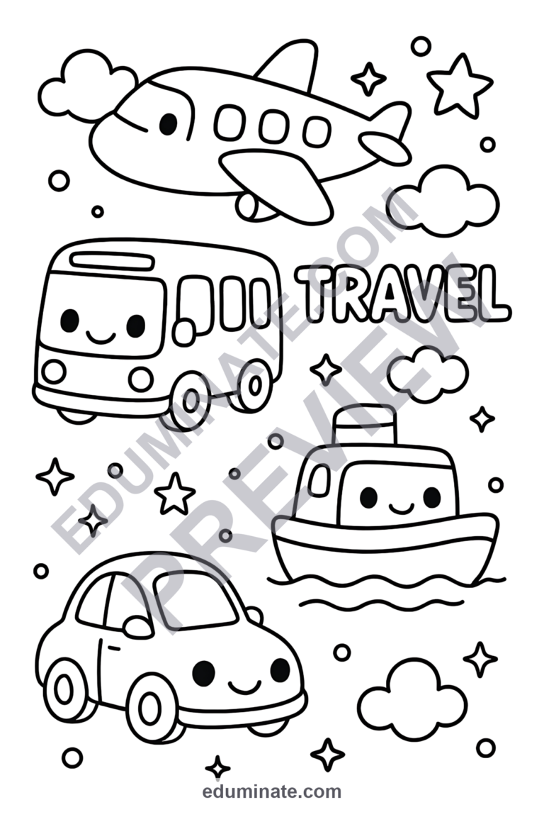 Transportation Coloring Sheets City Transit and Commuting Activity Pack Kids sample page 2