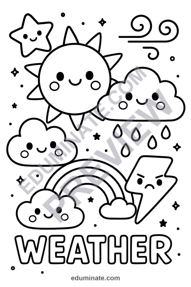 Weather Coloring Sheets Storms Clouds and Rainbows Activity Pack for Kids sample page 2