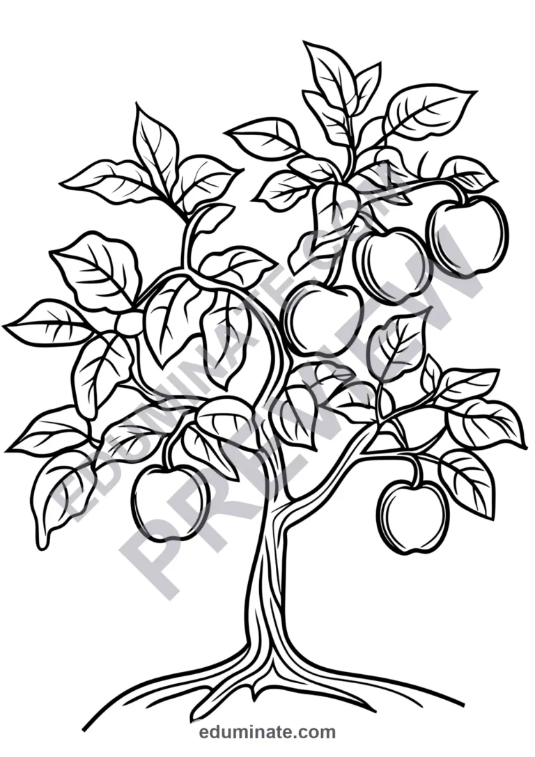Apple Tree Coloring Pages | Apple Tree and Basket Designs | Fall Fruit Sheets sample page 2