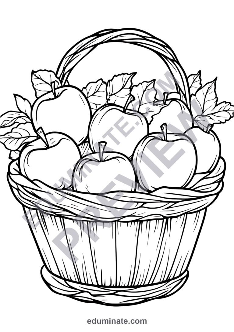 Apple Coloring Book Pages | Fruit Basket, Apple Tree and Fall Pages for Kids sample page 2