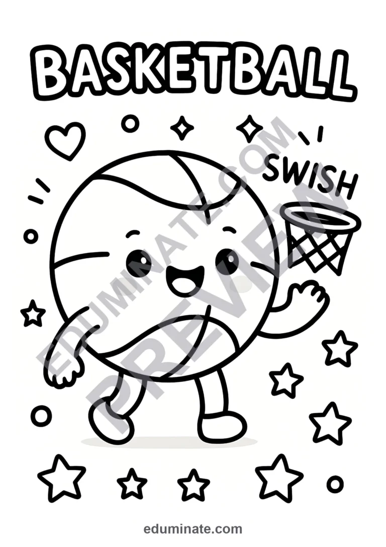 Basketball Hoop Coloring Pages | Hoops Action Sheets | Swish Sports Printables sample page 2