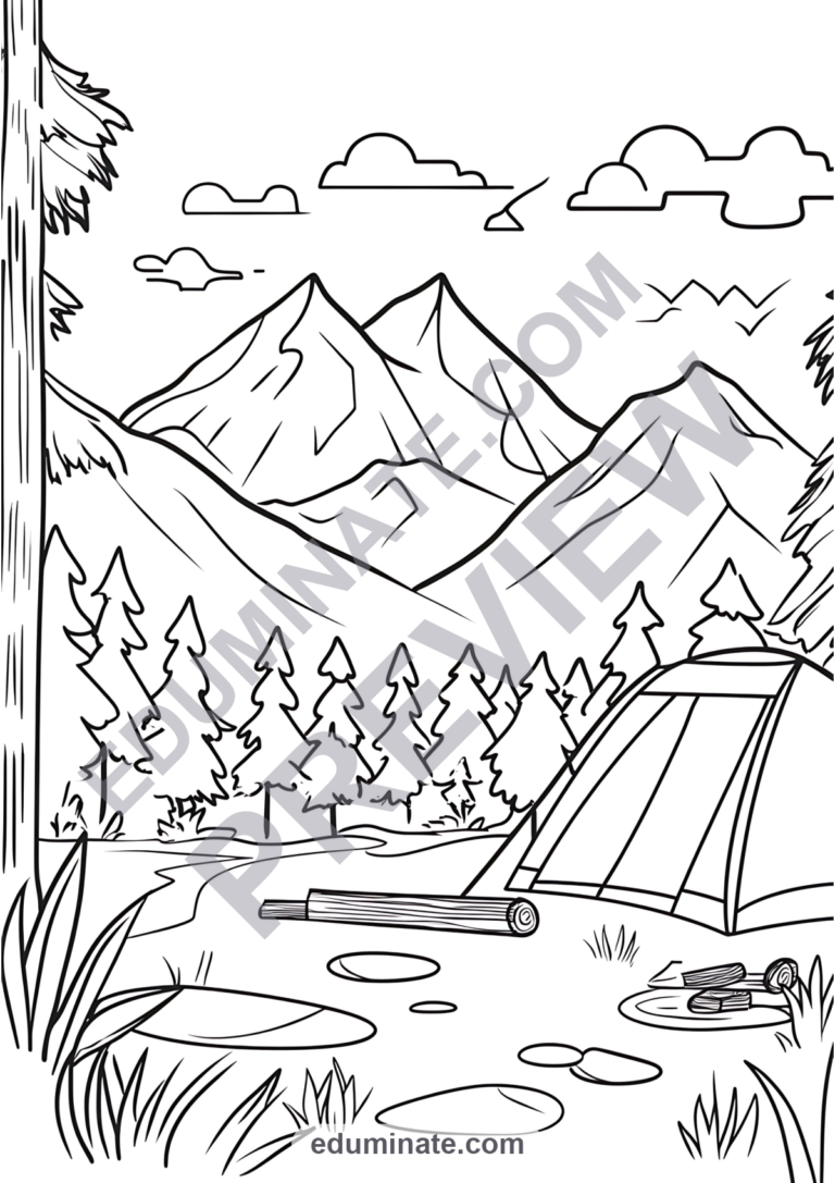 50 Camping Theme Coloring Pages Printable Outdoor and Nature Sheets for Kids sample page 2