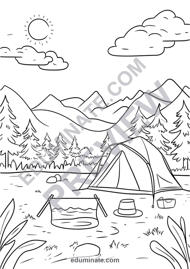 21 Camping Coloring Pages Printable Outdoor Adventure Activity Sheets for Kids sample page 2