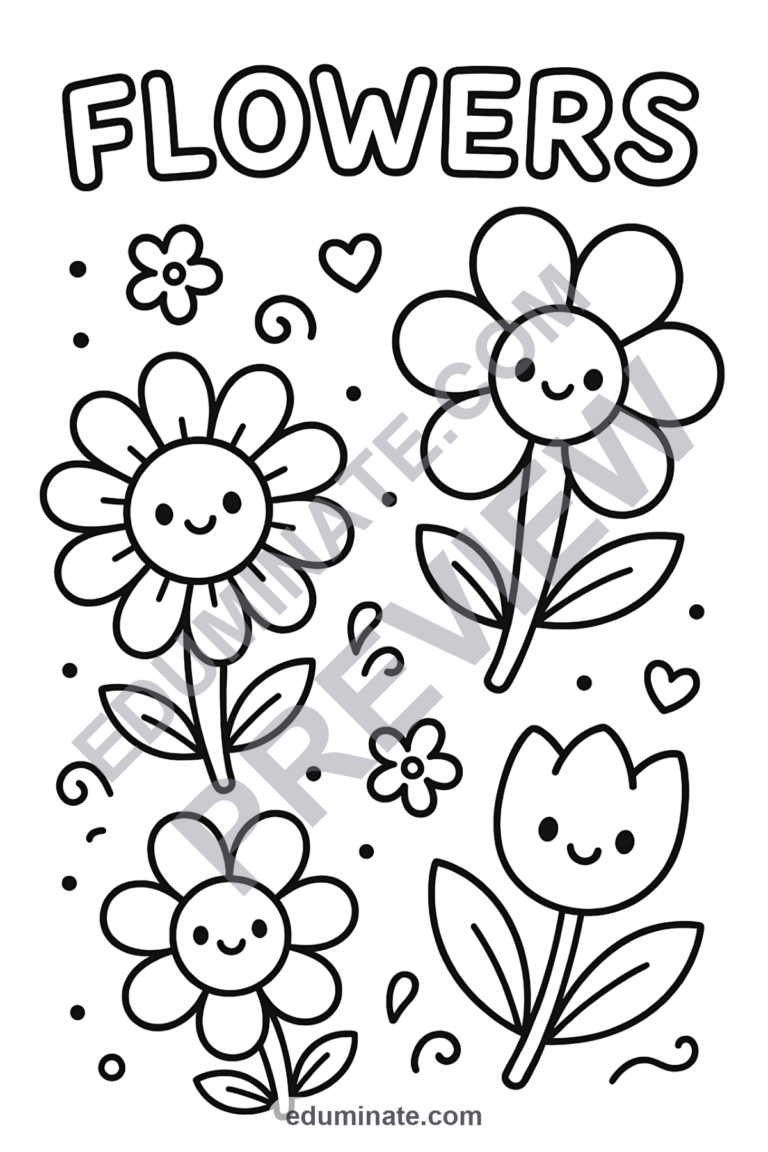 Flower Coloring Pages to Print | Spring Garden Floral Activity Sheets for Kids sample page 2