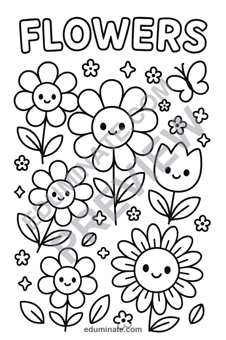 Printable Flower Coloring Pages Cute Garden Nature Activity Sheets for Kids sample page 2