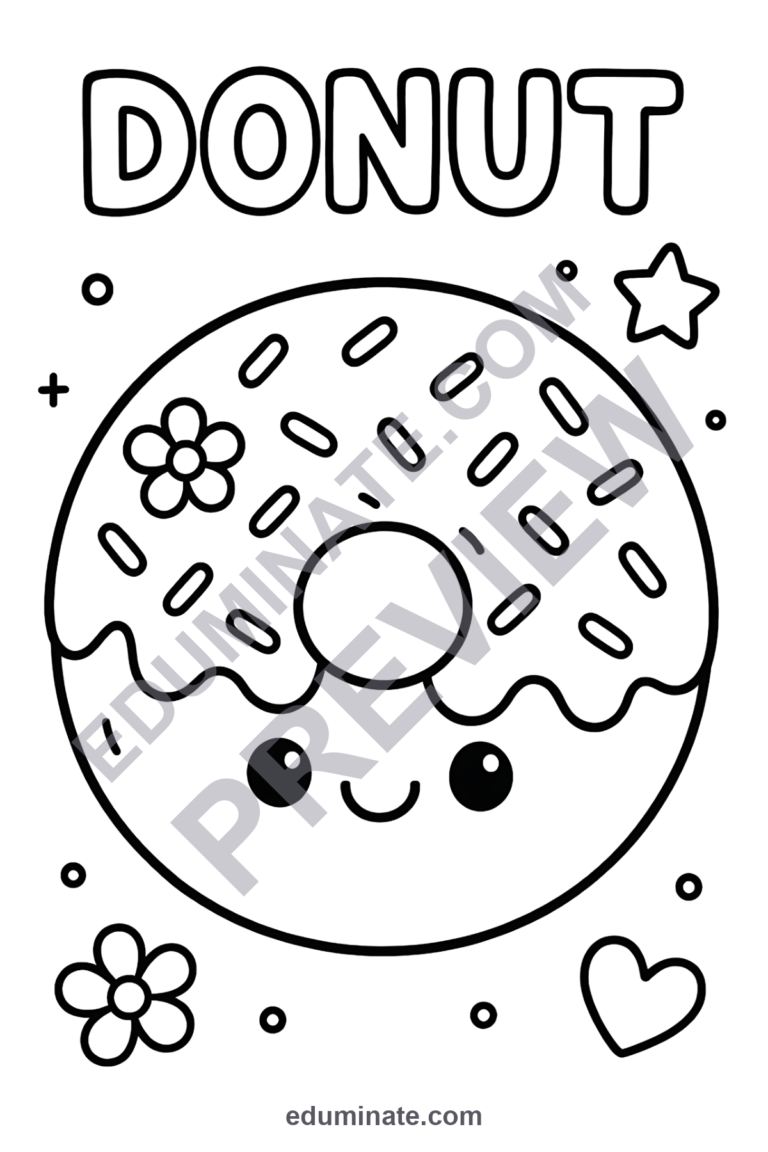 Donut Coloring Pages | Sweet Treats Bakery Food Art Activity Sheets for Kids sample page 2