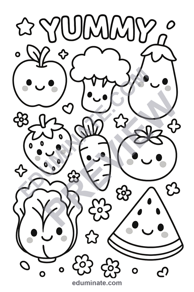 Printable Fruits and Vegetables Coloring Pages Healthy Food Sheets for Kids sample page 2