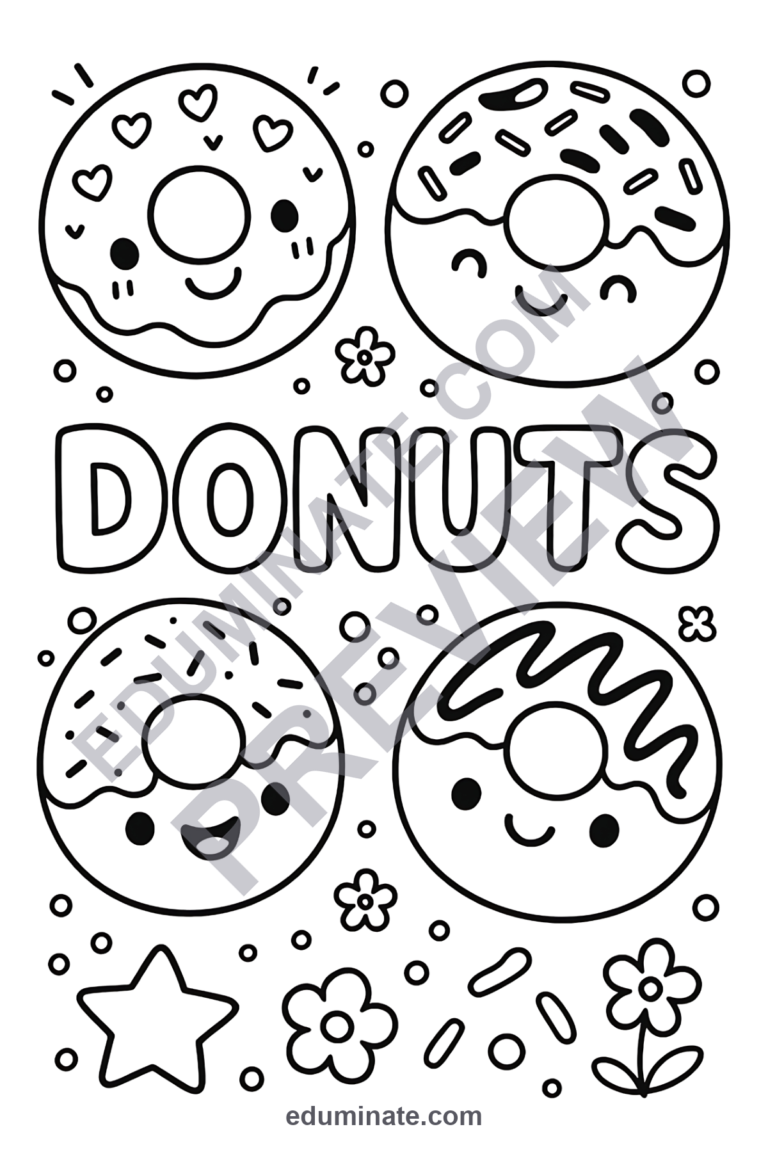 Printable Donut Coloring Pages | Sweet Treats Bakery Food Art Sheets for Kids sample page 2