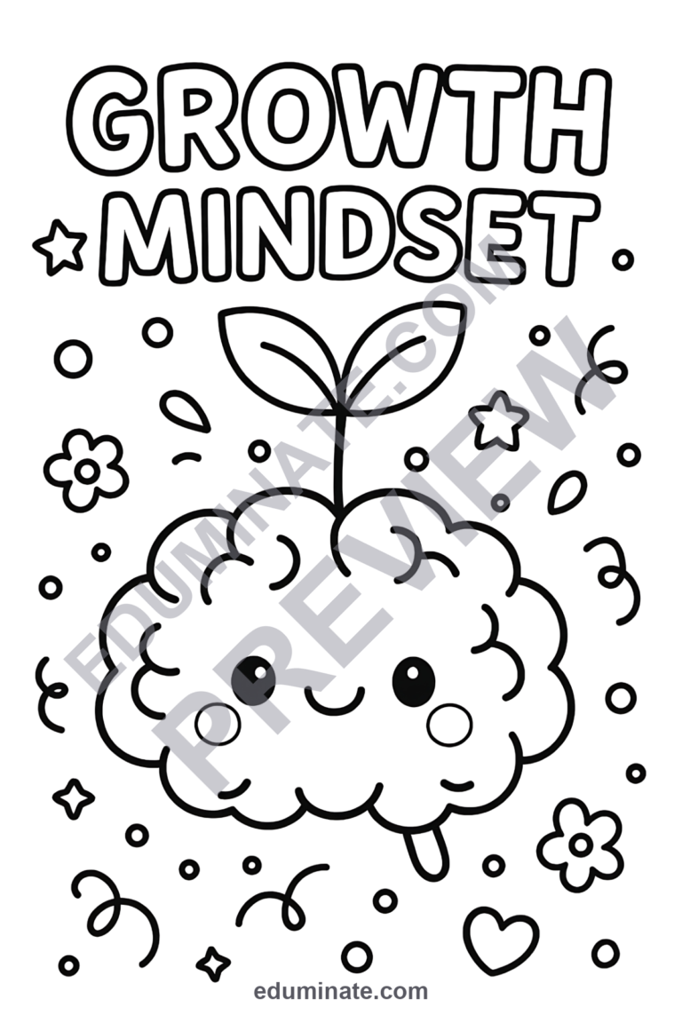 Growth Mindset Coloring Pages Back to School Activity Sheets for Kids Fun sample page 2
