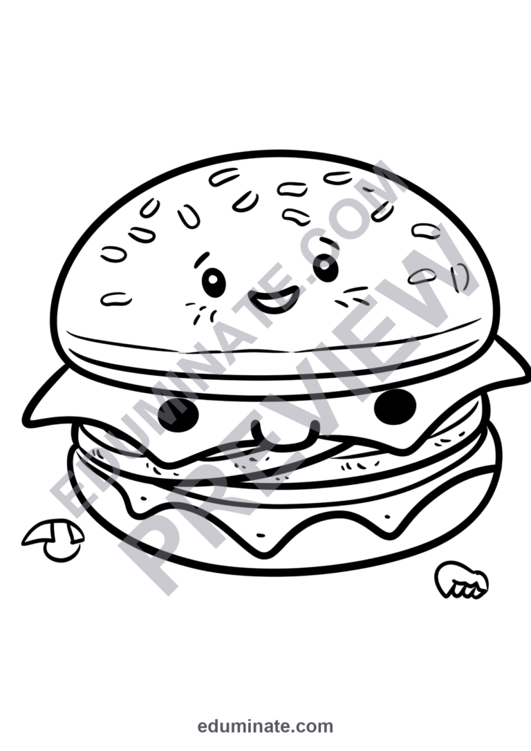 Hamburger Coloring Pages Fast Food Activity Sheets Printable Pack for Kids sample page 2