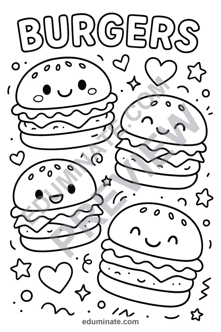 Burger Coloring Pages Fast Food Activity Sheets Printable Nutrition Pack Kids sample page 2