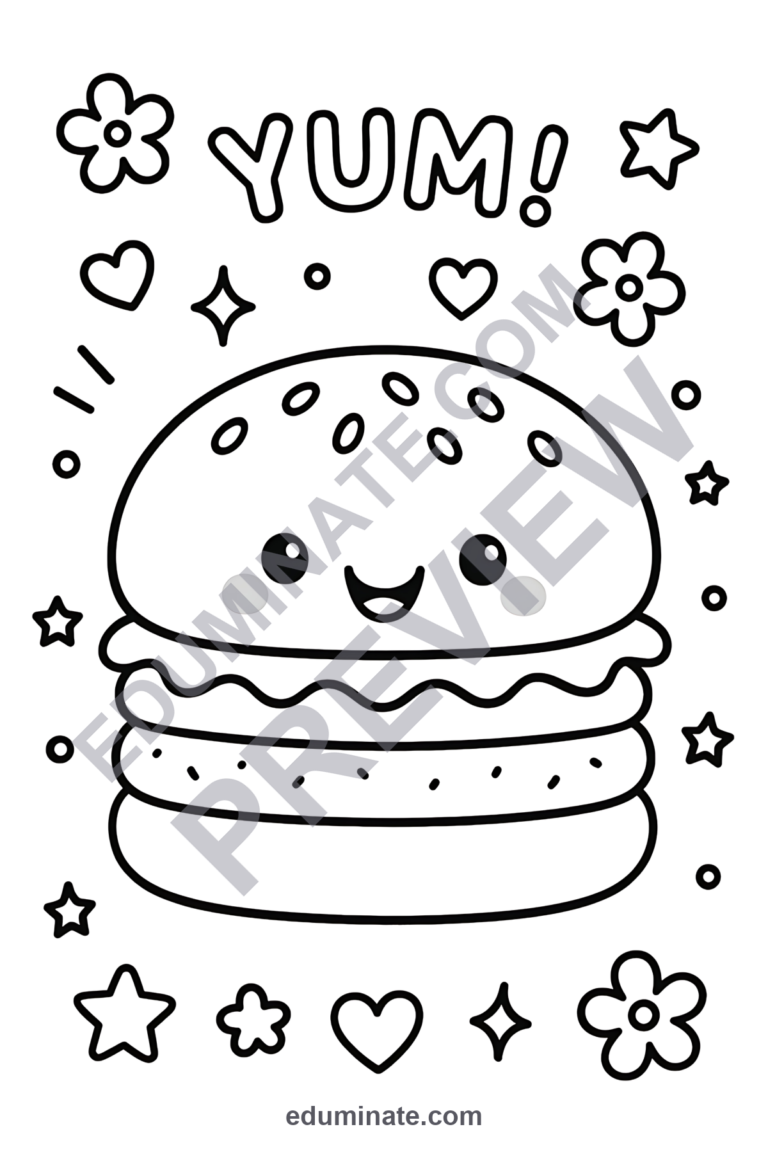Burger and Fries Coloring Pages Fast Food Cooking Activity Sheets for Kids sample page 2