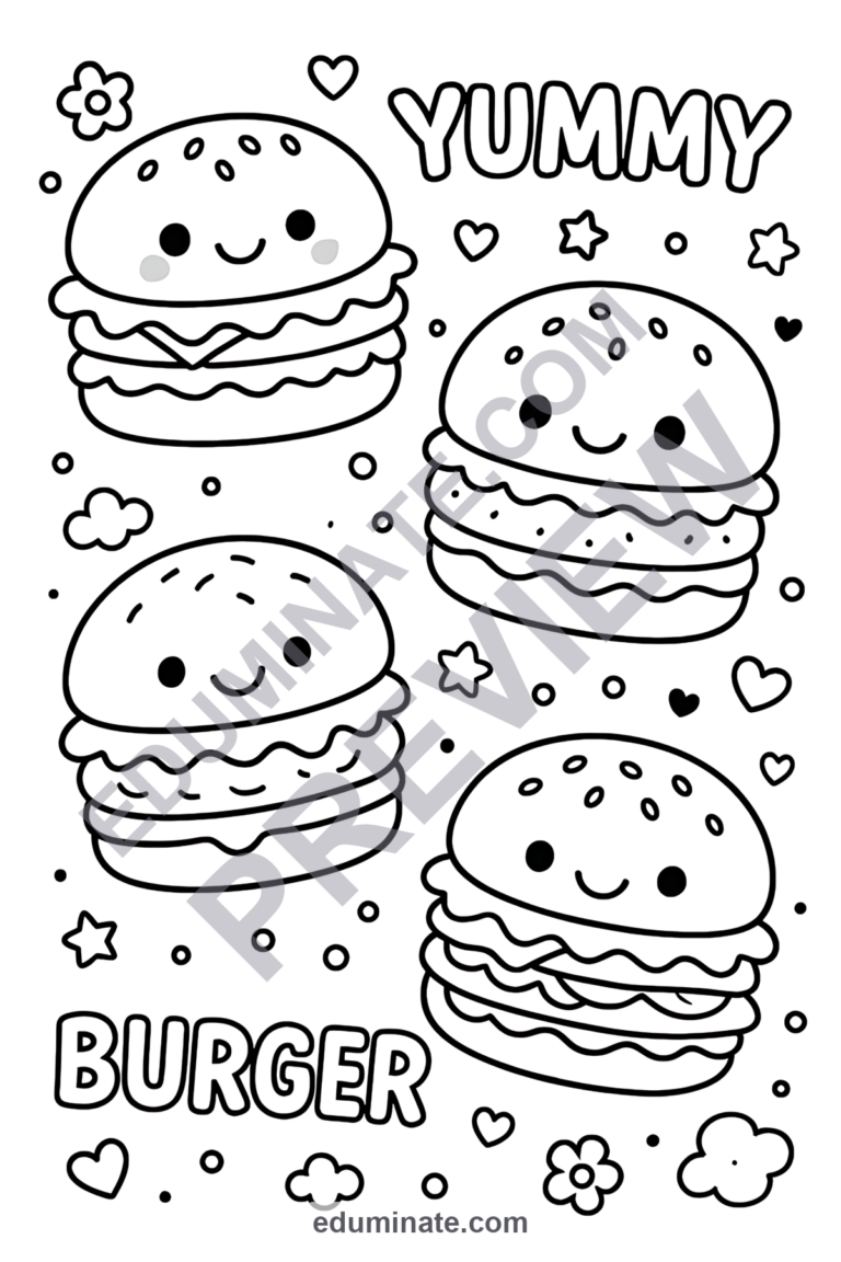 Printable Burger Coloring Pages Fast Food Activity Sheets for Kids Art Fun sample page 2