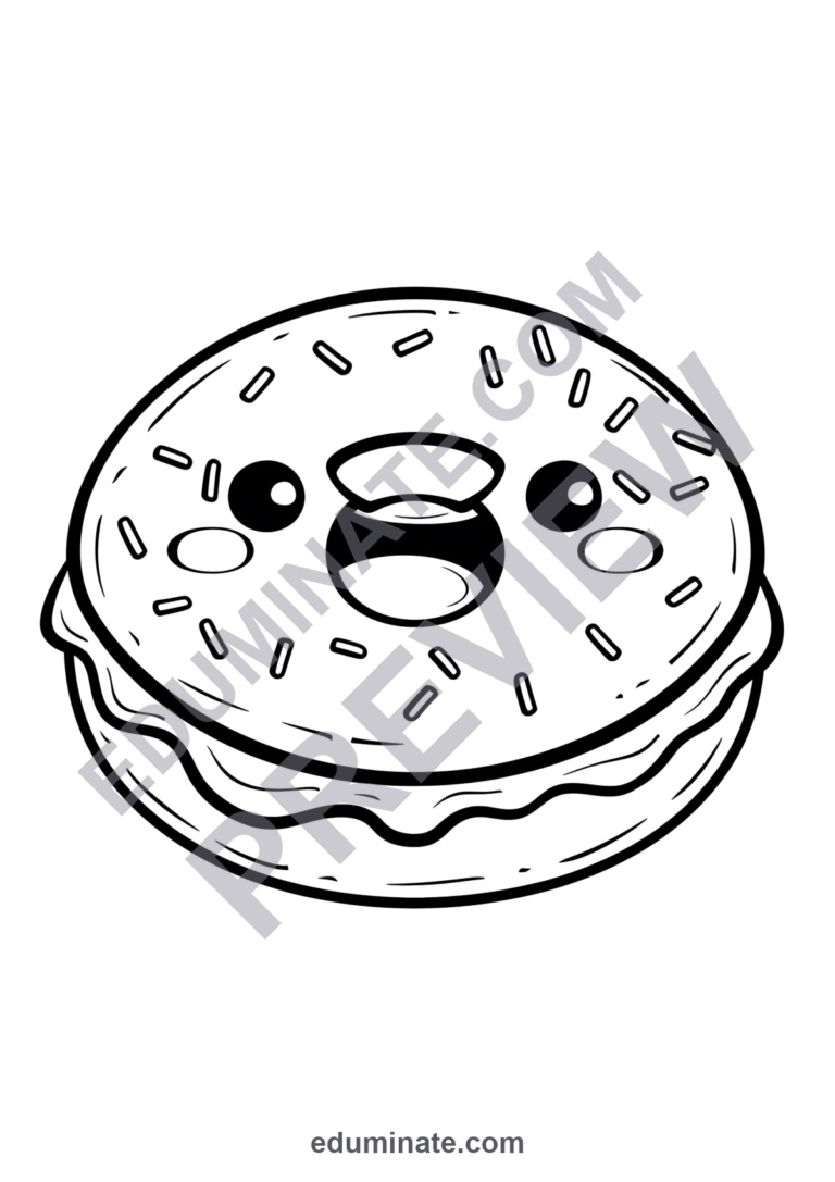Donut Coloring Pages Printable | Cute Sweet Treats Bakery Sheets for Kids sample page 2