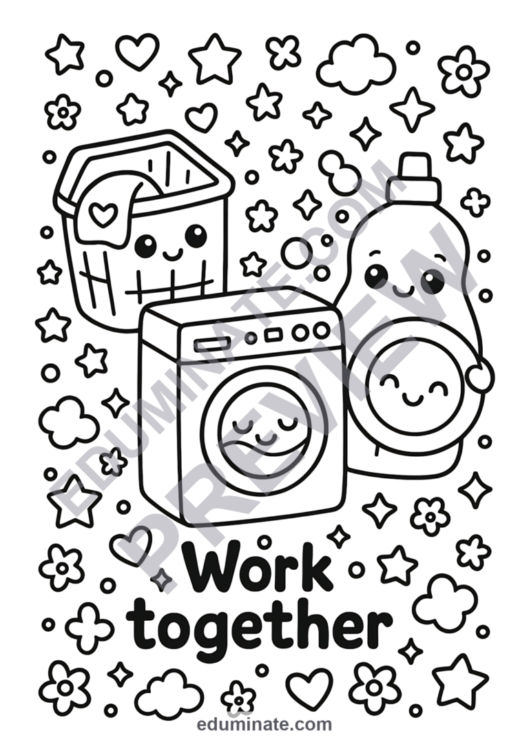 Chores Coloring Pages Home Cooperation Activity Sheets Life Skills for Kids sample page 2