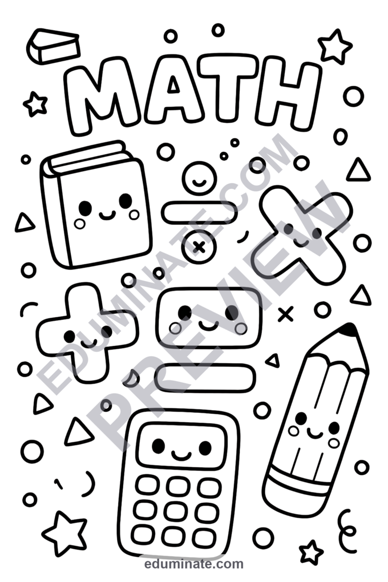 Math Worksheets Coloring Pages Numbers and Shapes Activity Sheets for Kids sample page 2