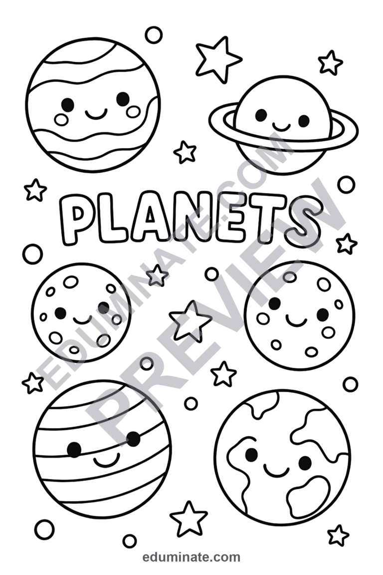 Planets Coloring Pages Solar System Space Art Activity Sheets Pack for Kids sample page 2