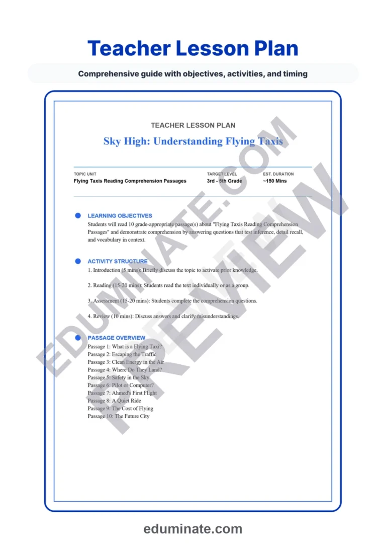 Flying Taxis Reading Comprehension Passages And Questions Worksheets Packet sample page 2